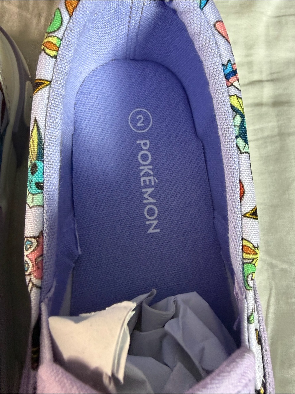 Pokemon Lavender Canvas Slip-On Shoes with Multicolor Eevee Evolutions - Picture 2 of 4